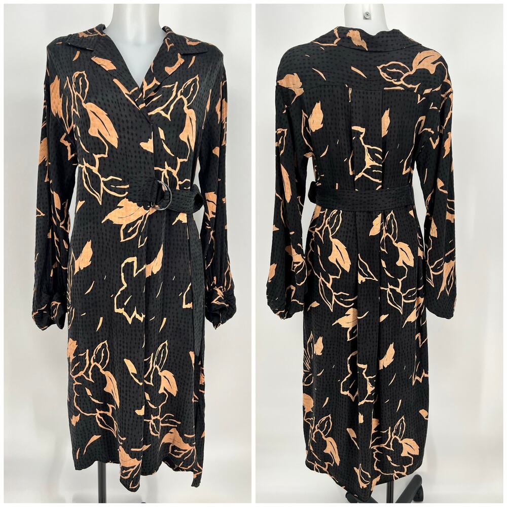 Ted Baker London Diaanna Integral Wrap Dress UK 2 US 6 Black Tan Graphic Floral